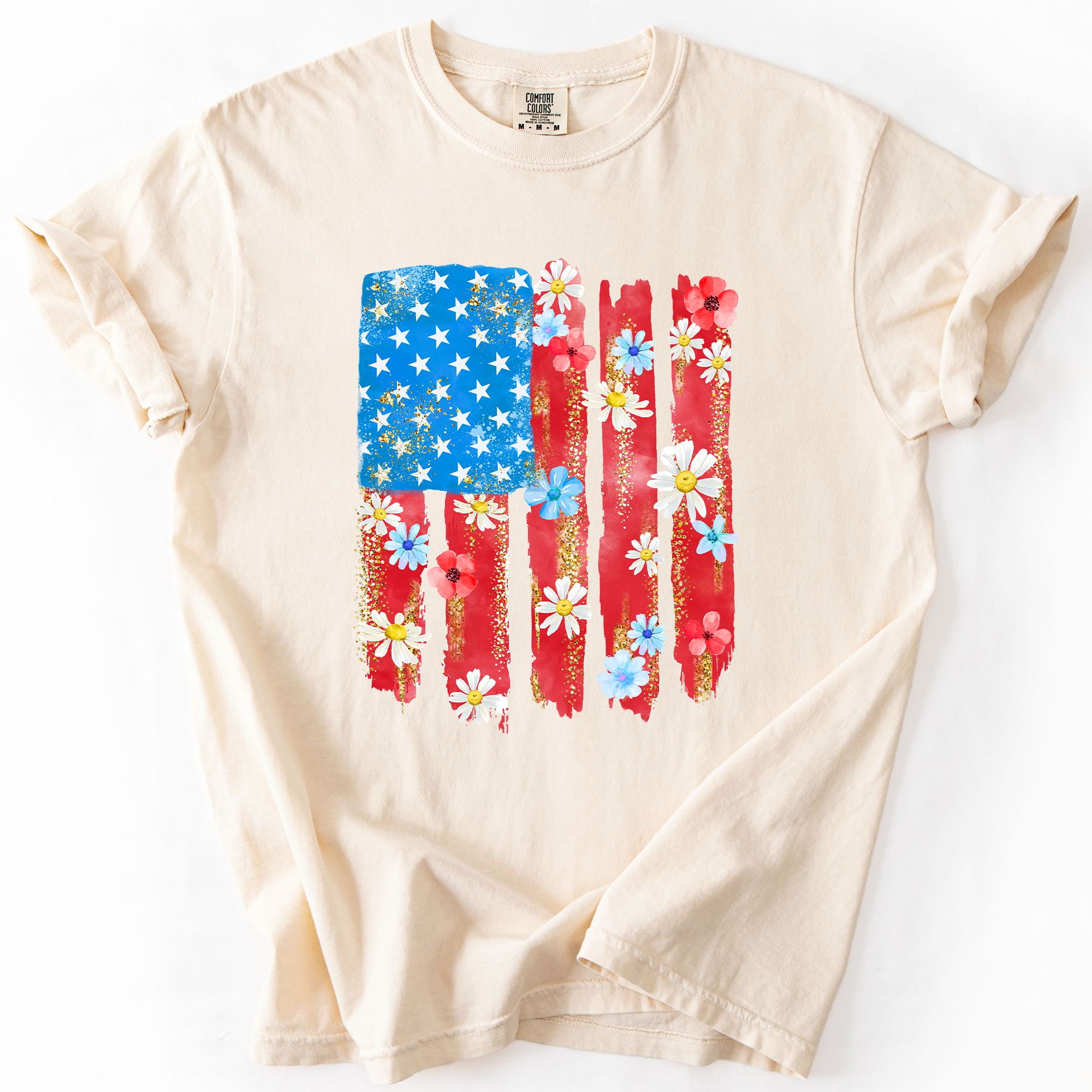 Retro Flower Flag, America USA, Comfort Colors T-Shirt
