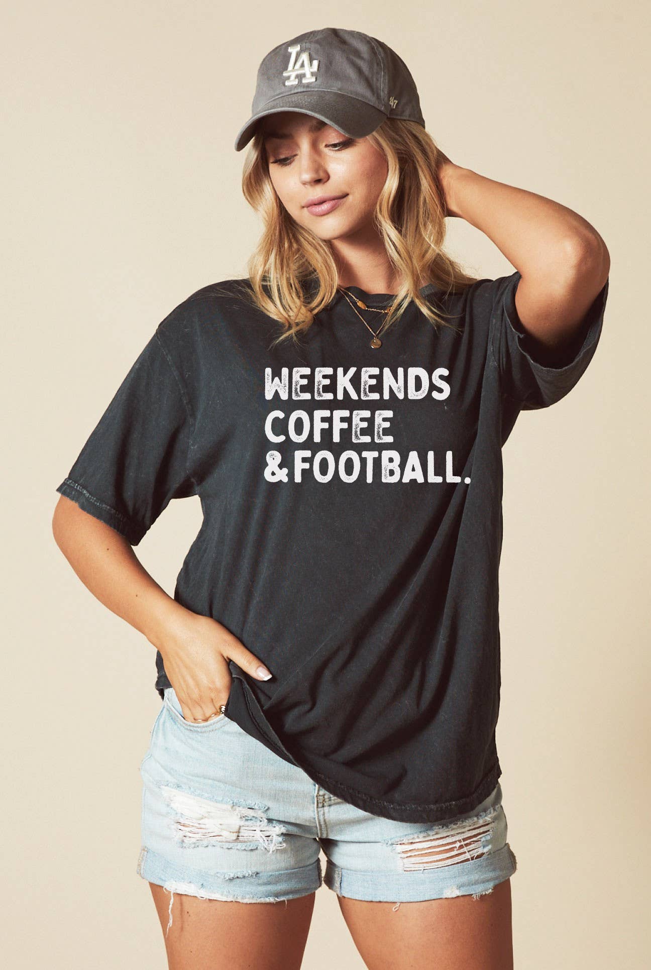 Weekends Coffee and Football Mineral Washed Graphic Top