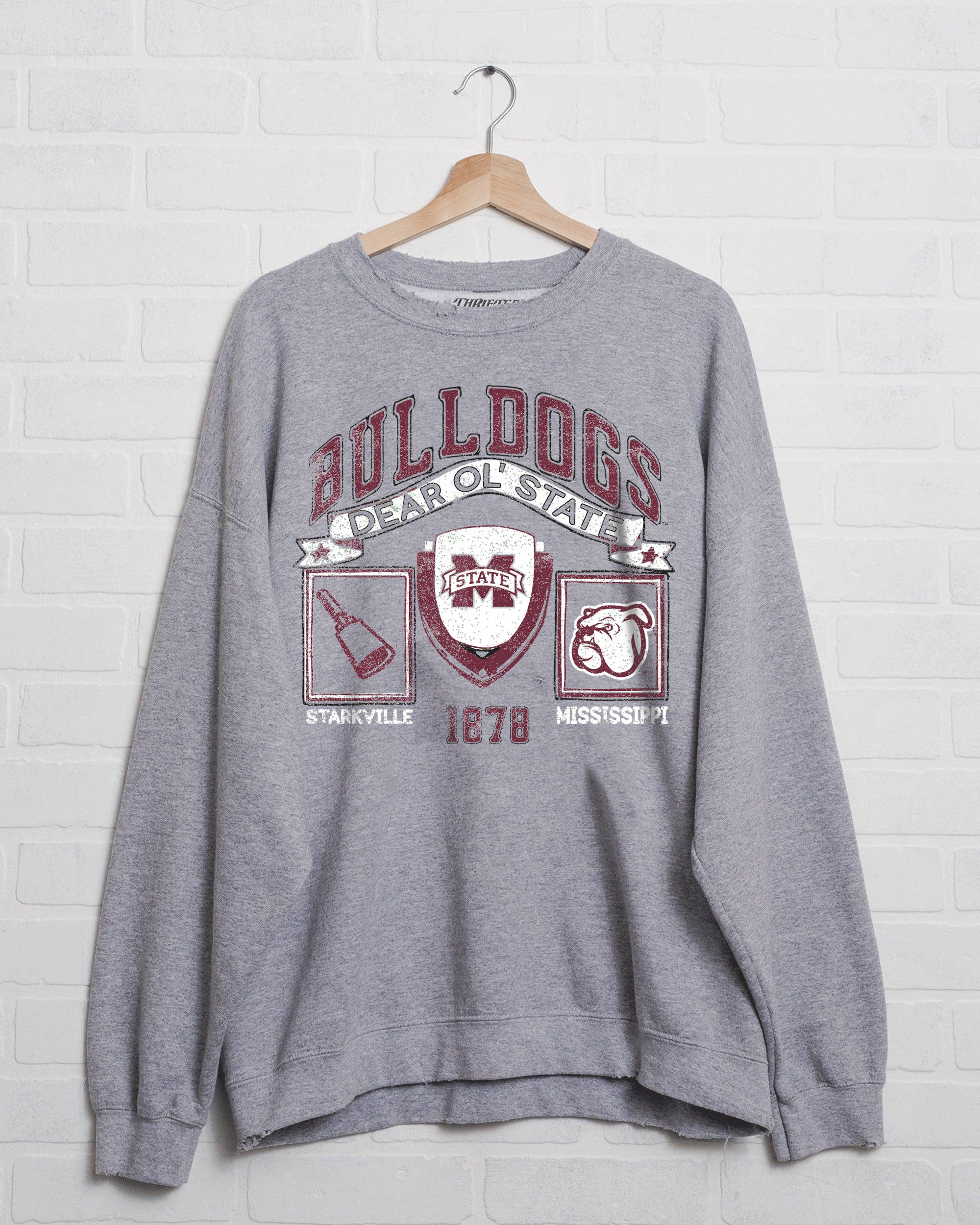 Mississippi State Bulldogs Patch Gray Thrifted Sweatshirt