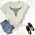 Turquoise Cowprint Skull Graphic Tee