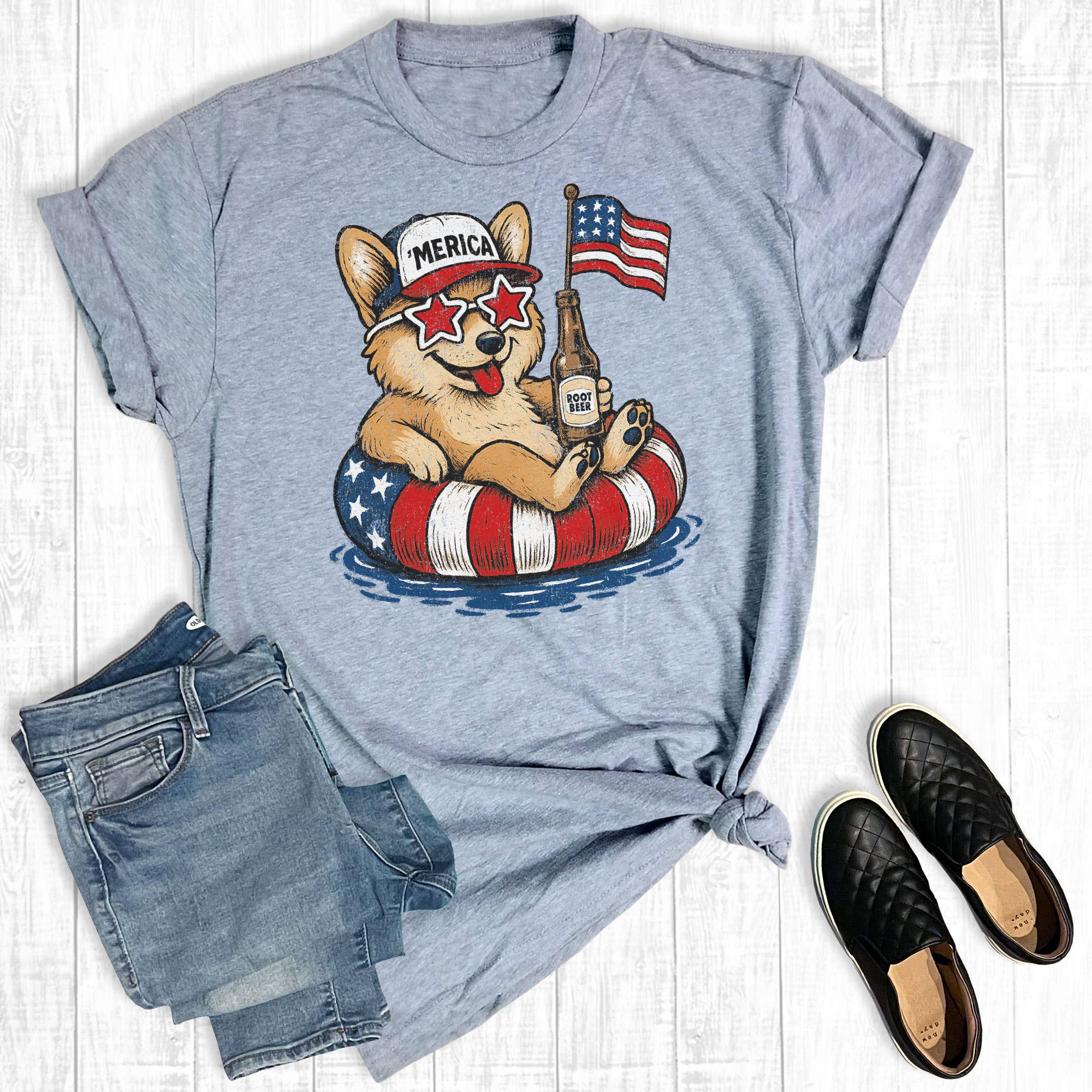 4th of July Patriotic Corgi Graphic Tee