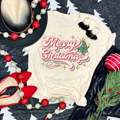 Merry Christmas Retro Soft Cream Everyday Tee