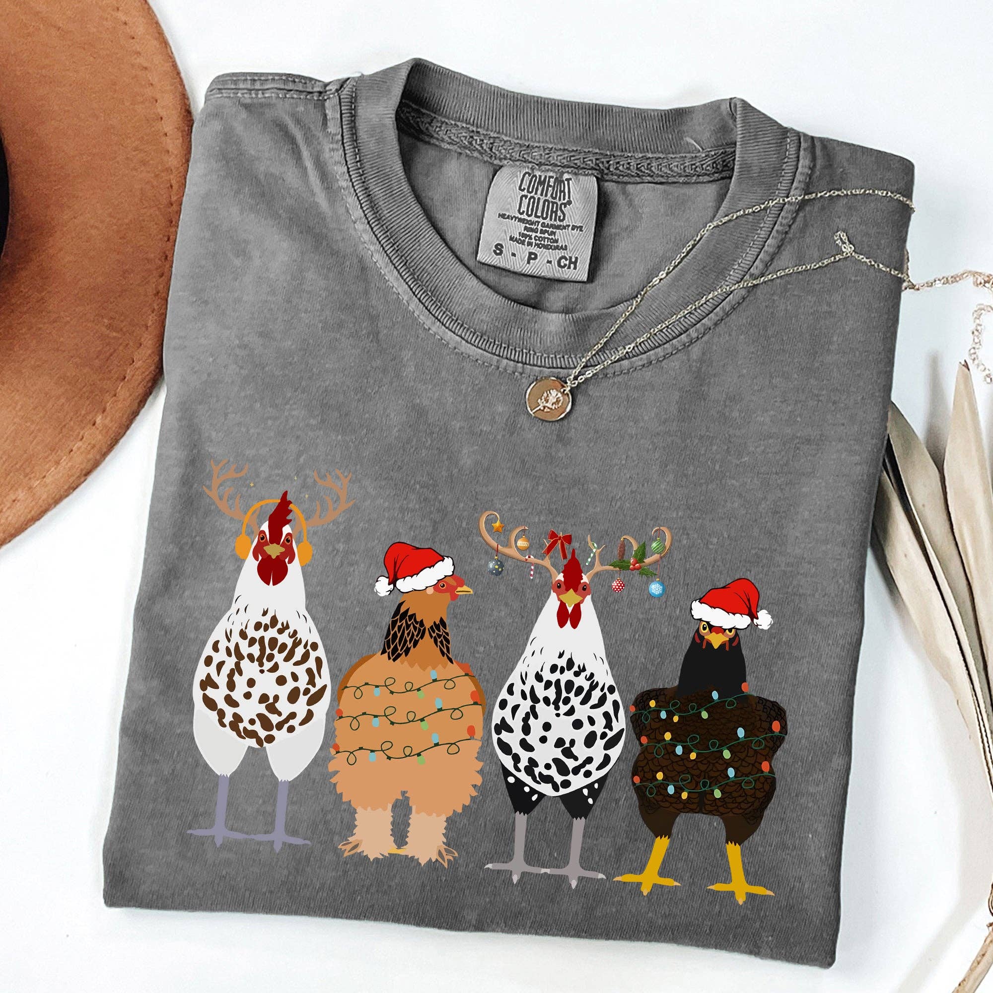 Christmas Chickens in A Row, Chicken Lovers Farm Life Tshirt