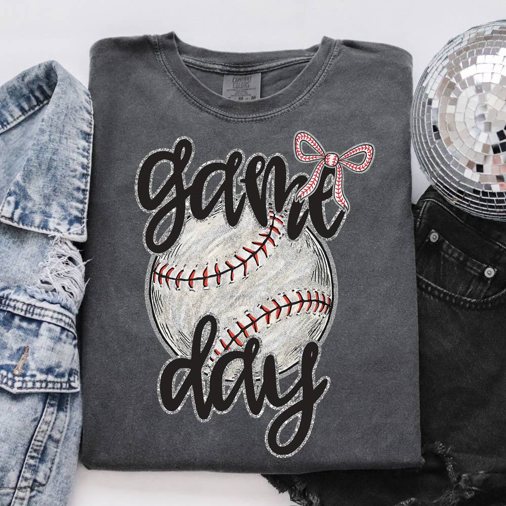 Faux Glitter Baseball Game Day Tee