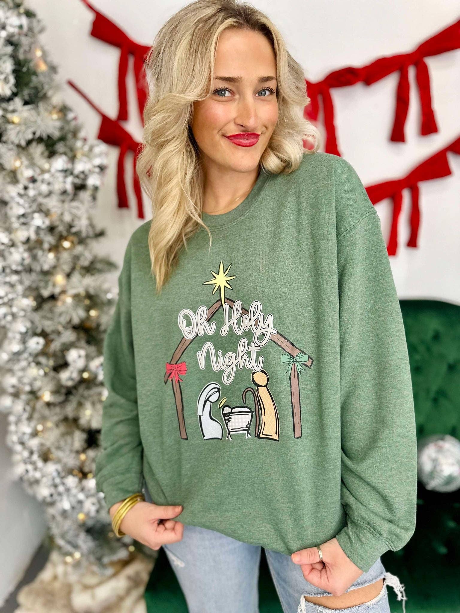 Oh Holy Night Nativity Manger Dtf Sweatshirt