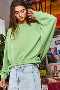 T2208 Elastic Bottom Side Tie Boatneck Sweatshirt