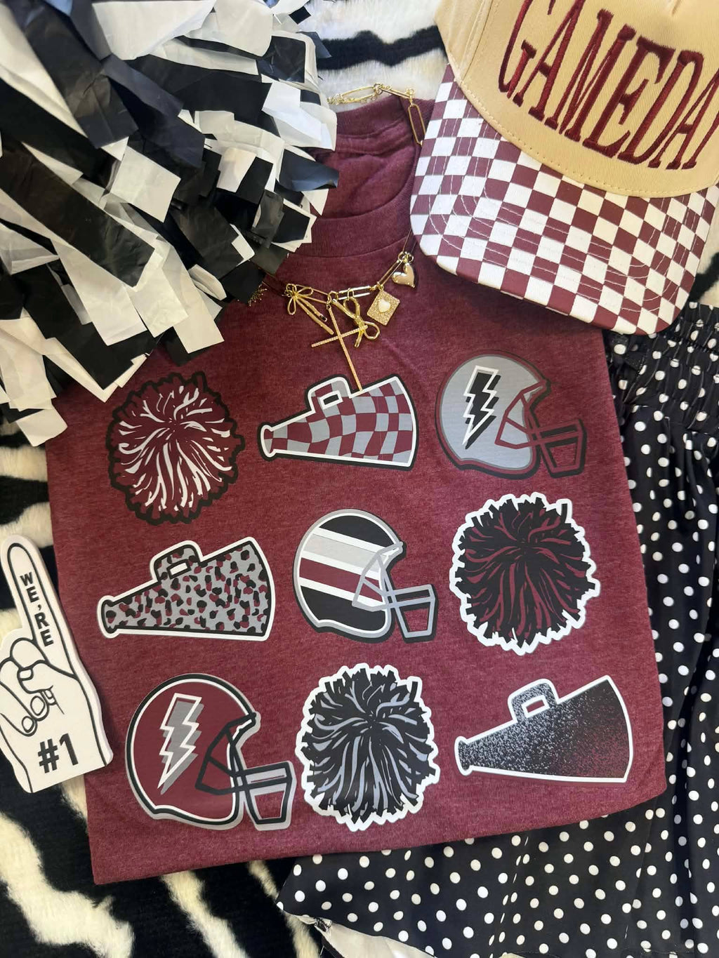 Maroon Football Icons Tee