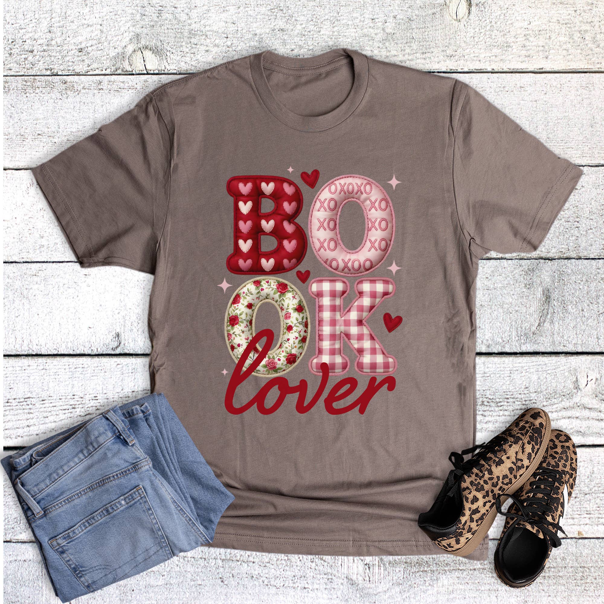 Valentine Book Lover Hearts and Floral Graphic Tee