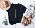 Gold Cross Black Faith Based Fall Graphic Tee