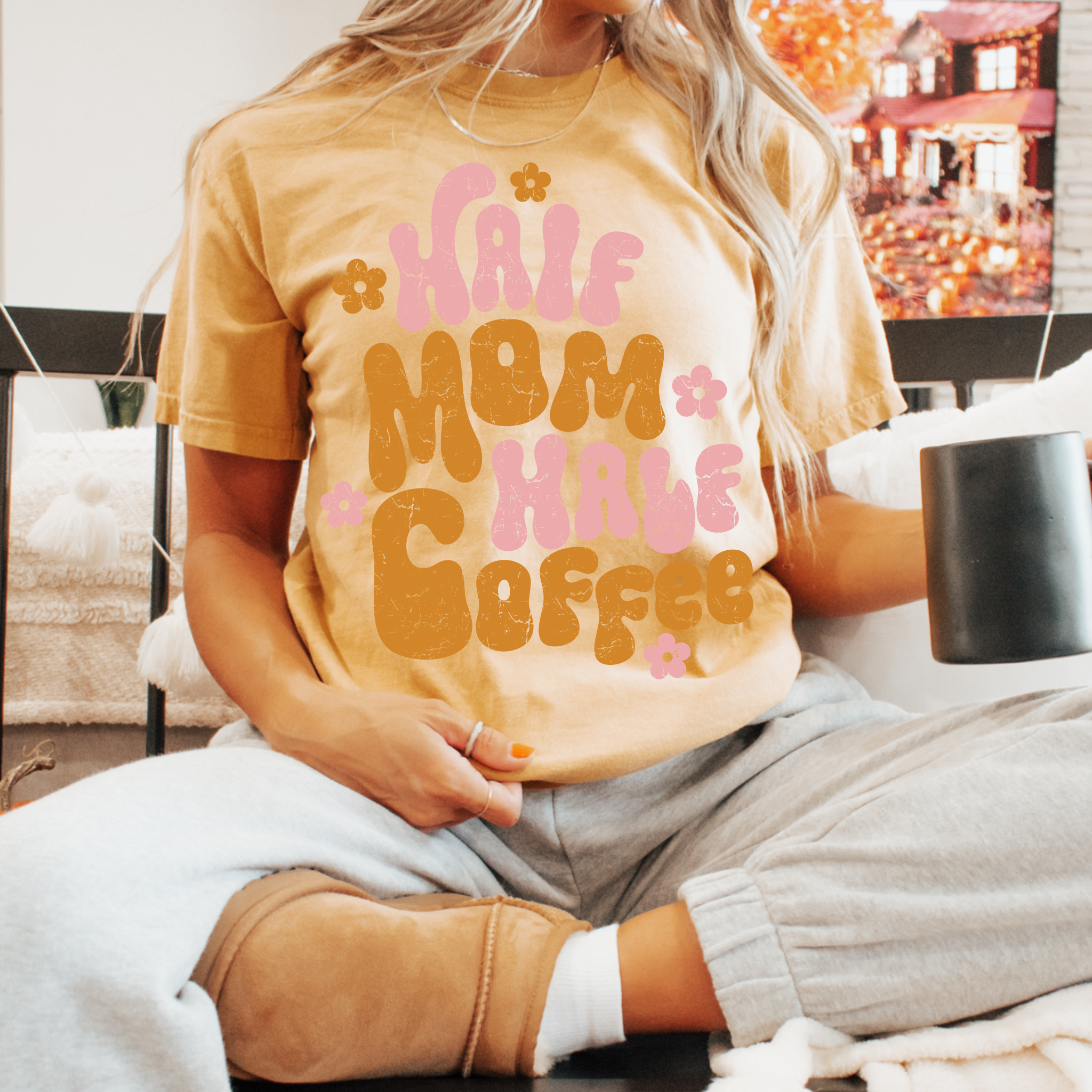 Half Mom Half Coffee Retro Comfort Color Graphic Tee