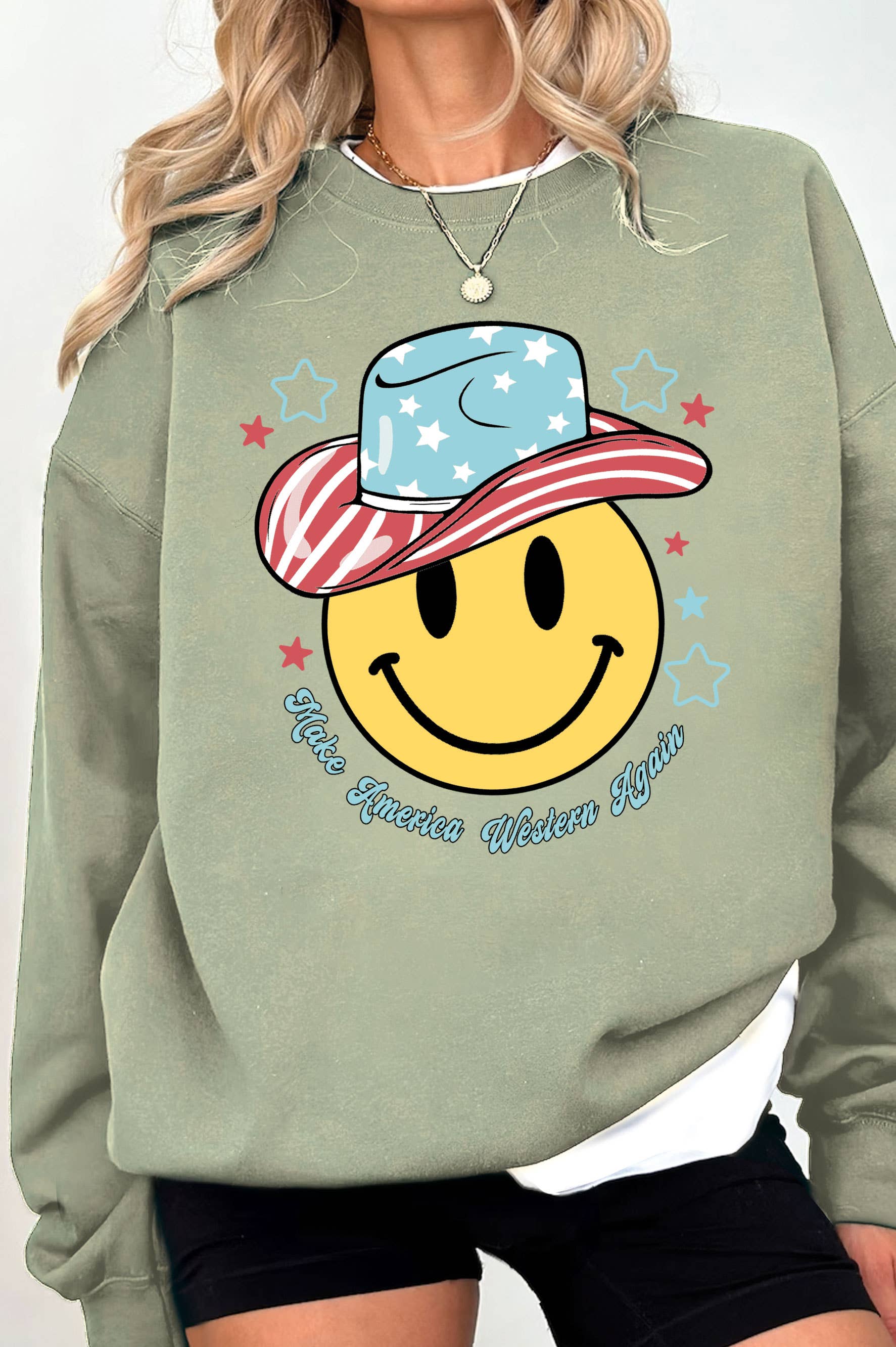 Make America Again Smile Cowboy Graphic Brushed Sweatshirts