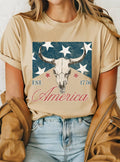 America Flag Bull Skull Graphic Tshirts