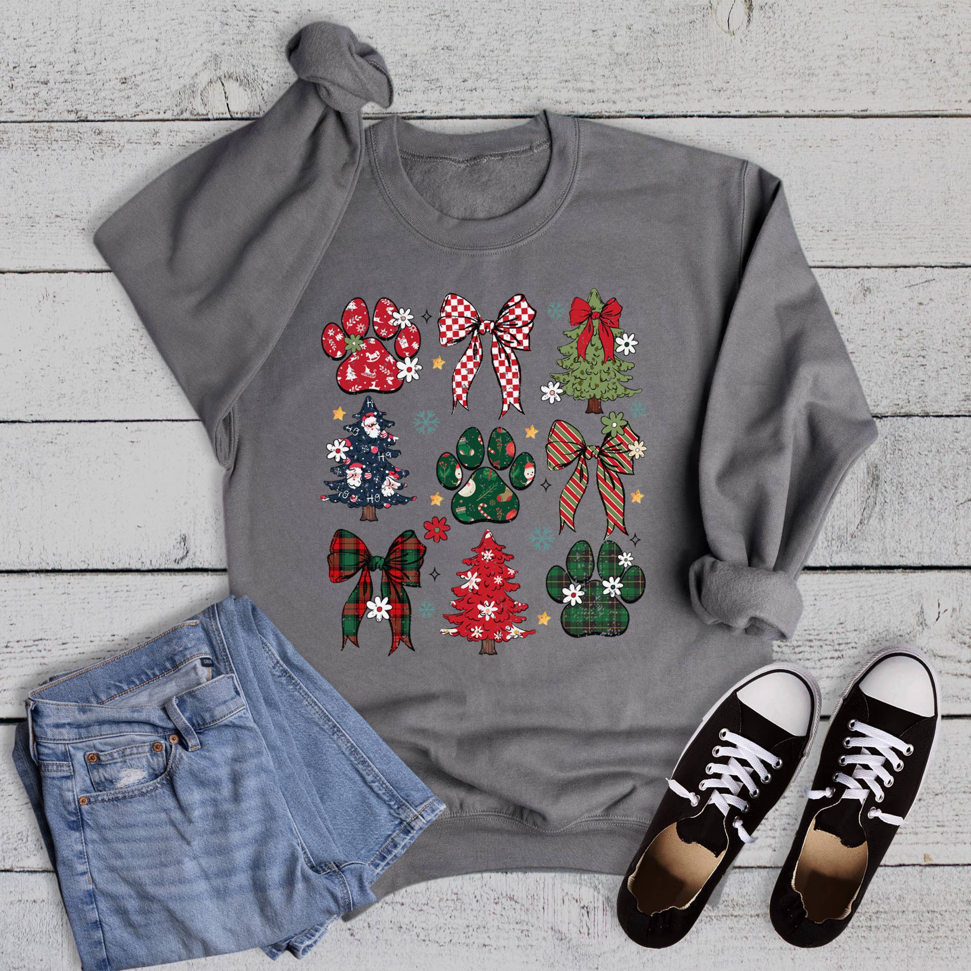 Christmas Dog Bow Collage Sweatshirt