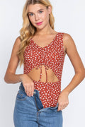 0126 Fitted Sleeveless Cut Out Ruched Print Bodysuit SI-22995