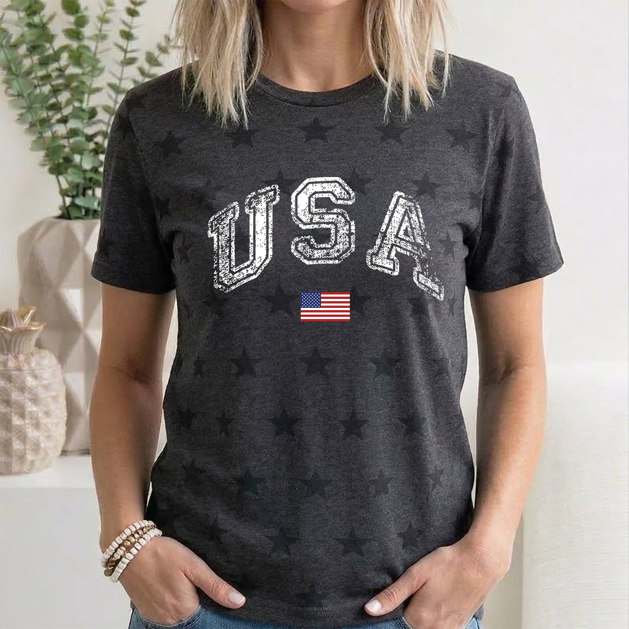 Vintage USA, Retro Flag, 4th of July, Star Pattern T-Shirt
