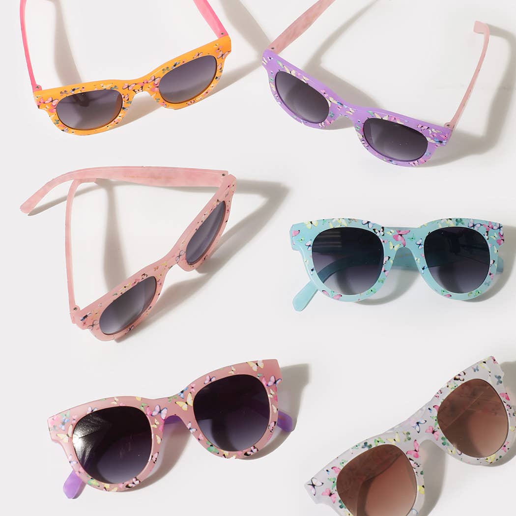 Girls Butterfly Print Square Sunglasses