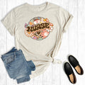 Retro Leopard Floral Nurse Graphic Tee