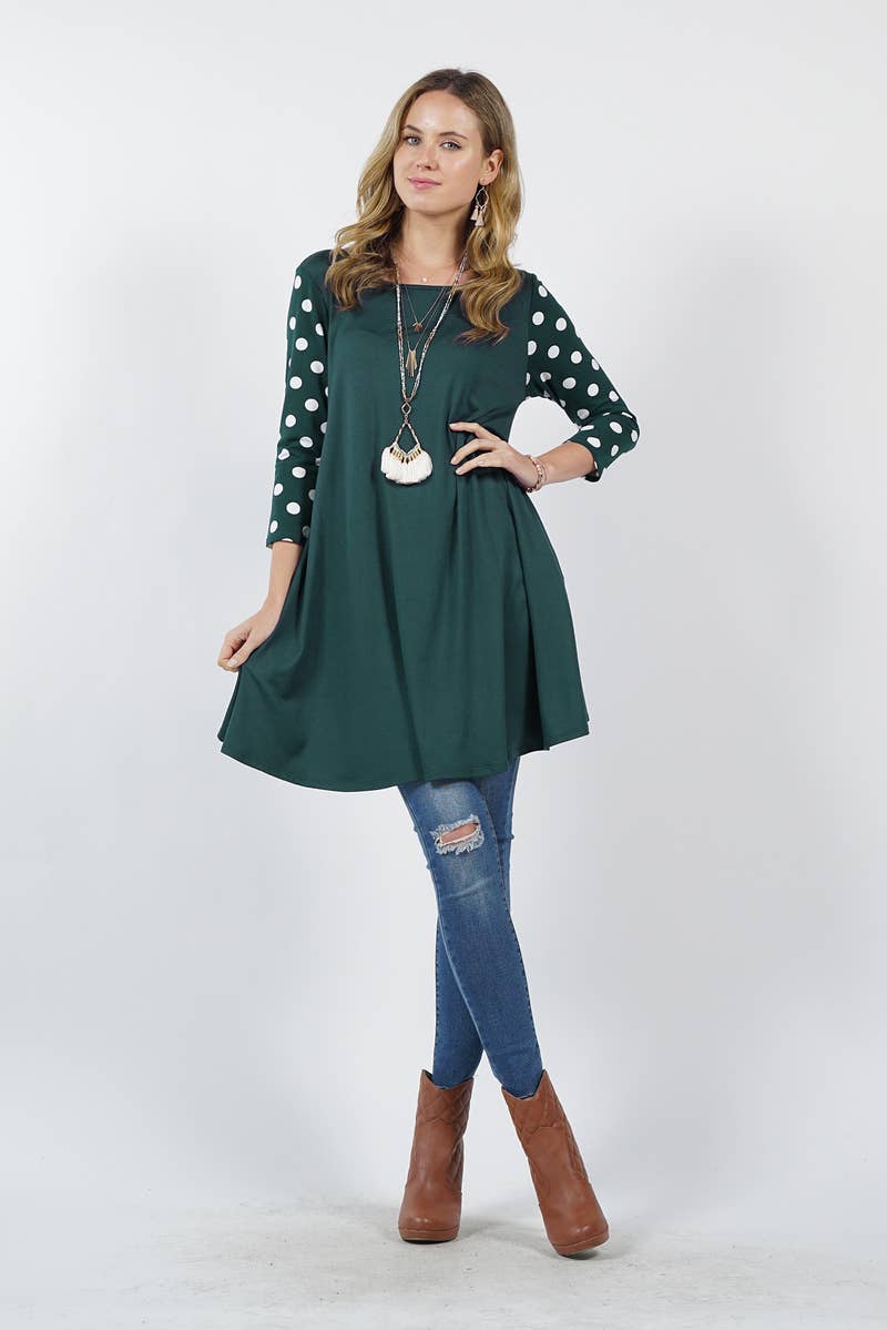 .0222 Polka Dots Sleeve Side-Pocket Tunic SI-11055