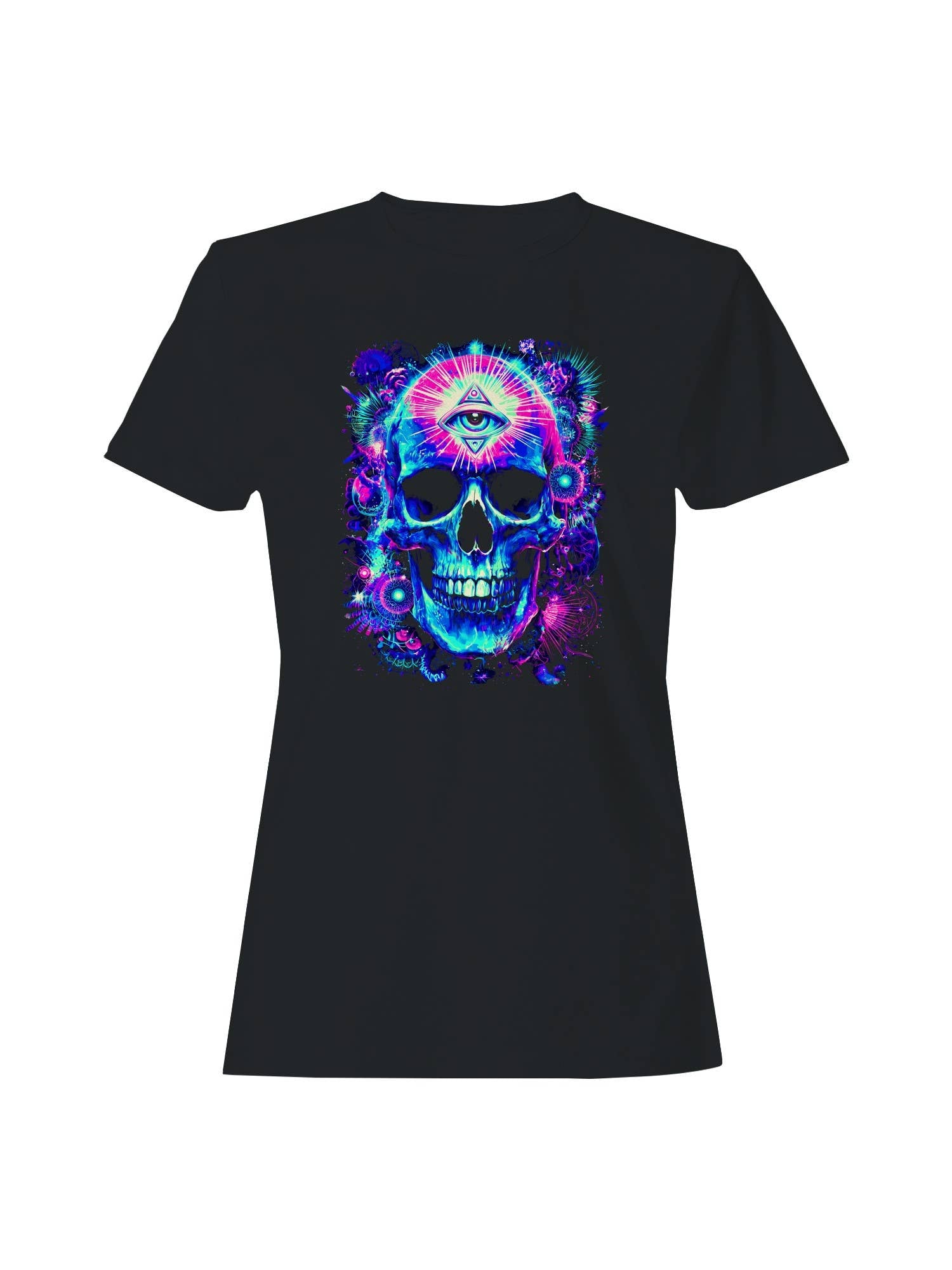 Cosmic Vision Vibrant Skull Art Women's T-Shirt