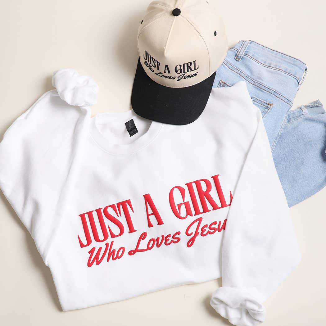 Just A Girl Who Loves Jesus Puff Midweight Sweatshirt