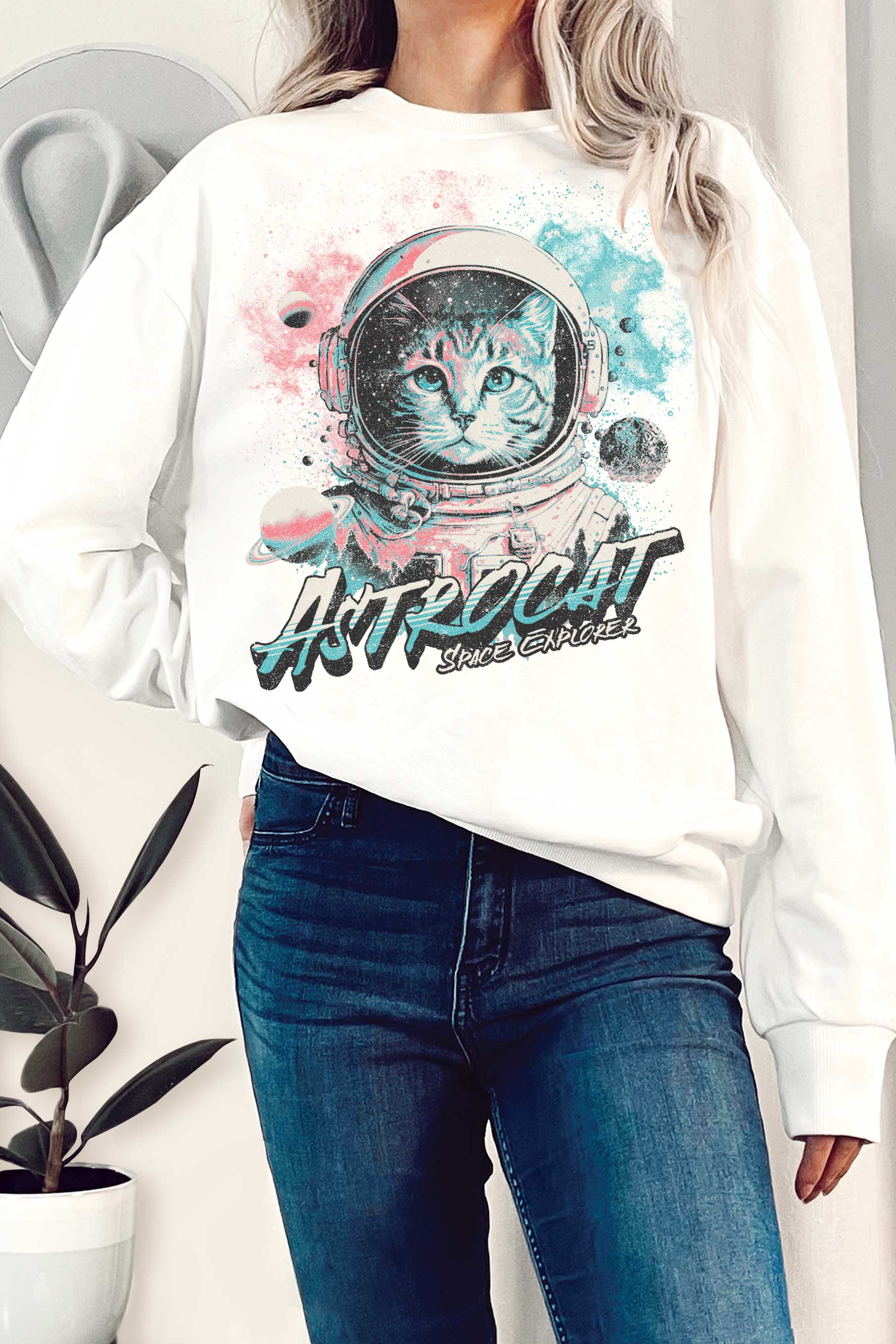 Astrocat Space Explorer Graphic Terry Sweatshirts