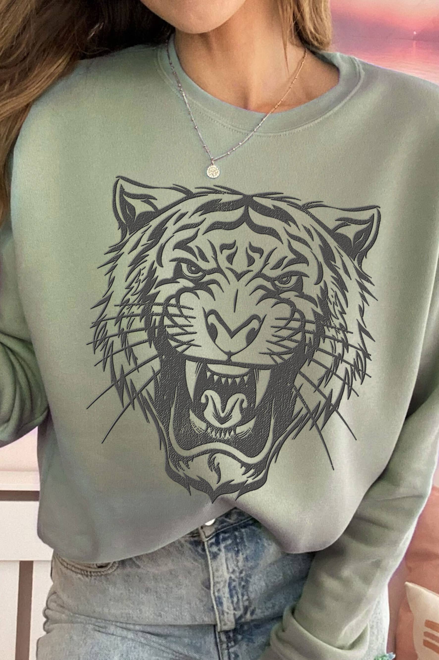 Roaring Tiger Puff Graphic Brushed Sweatshirts
