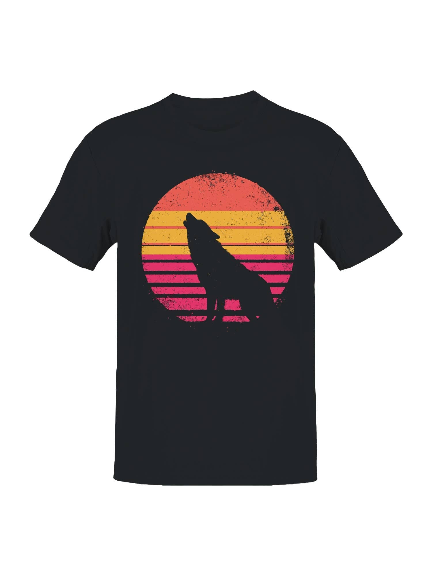 Retro Sunset Howling Wolf Silhouette Men's T-Shirt