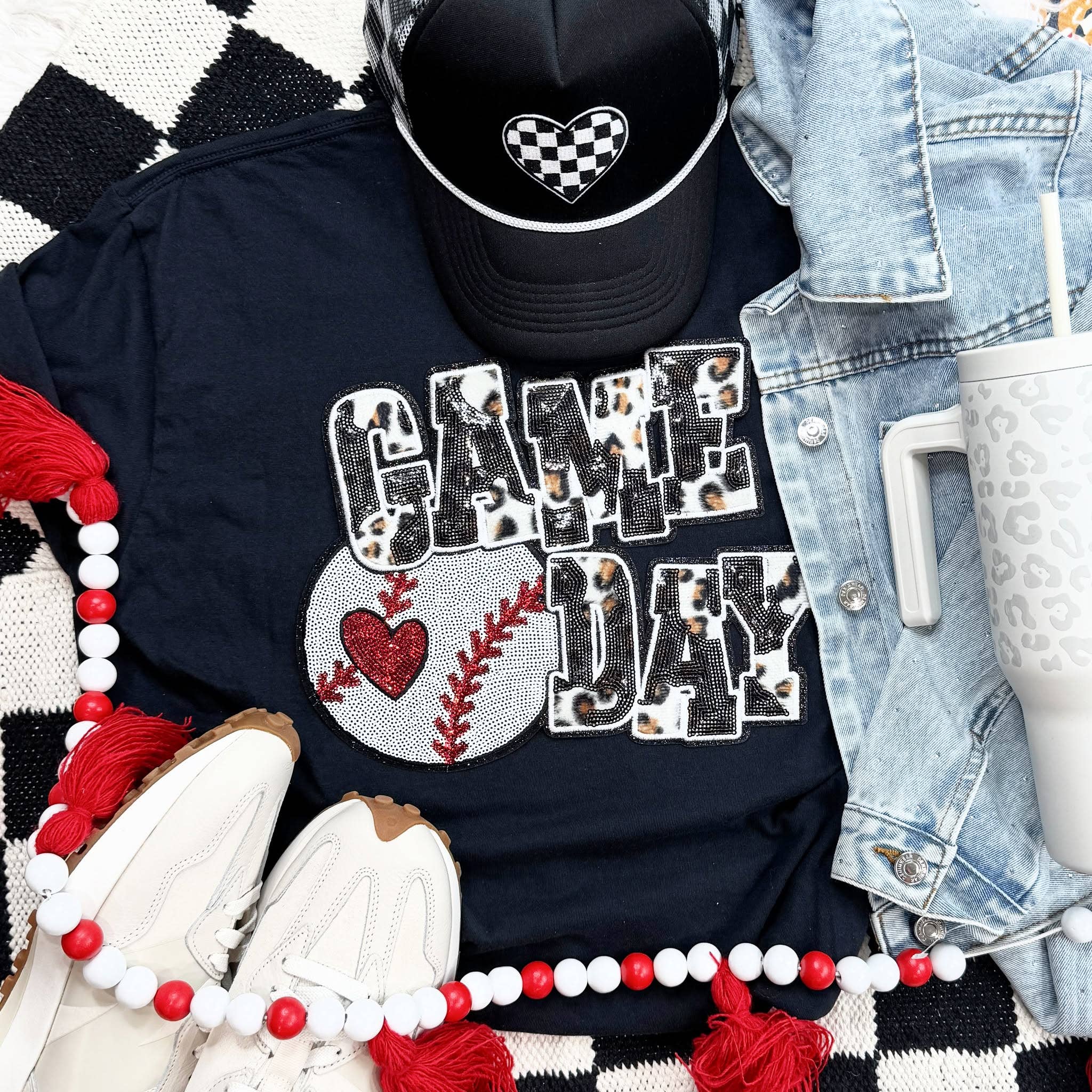 Baseball Leopard & Sequin Tee