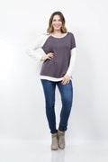 ._ SI-12019 Plus Size Asymmetric Sleeve Top