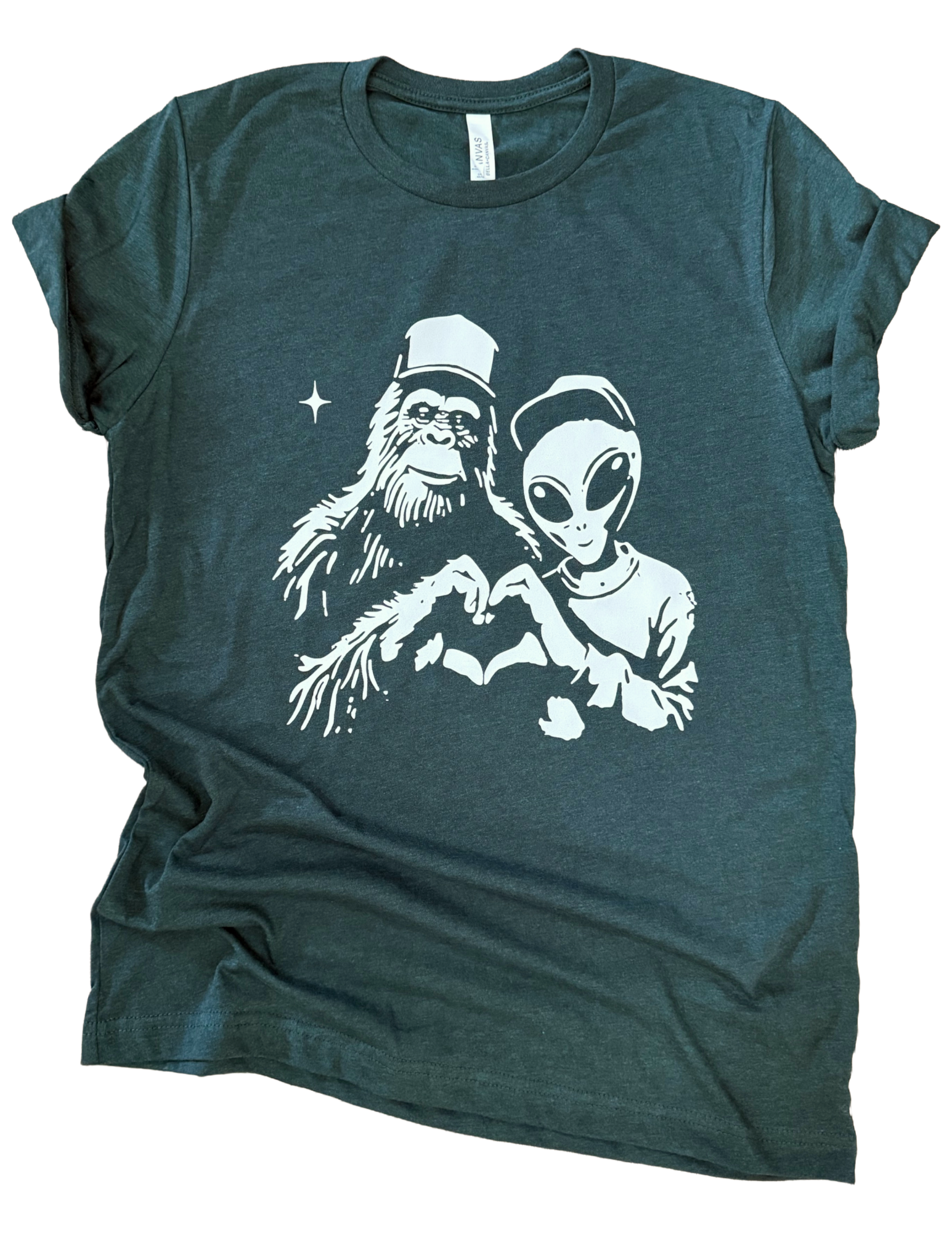 Bigfoot & Alien Heart Hands Tee