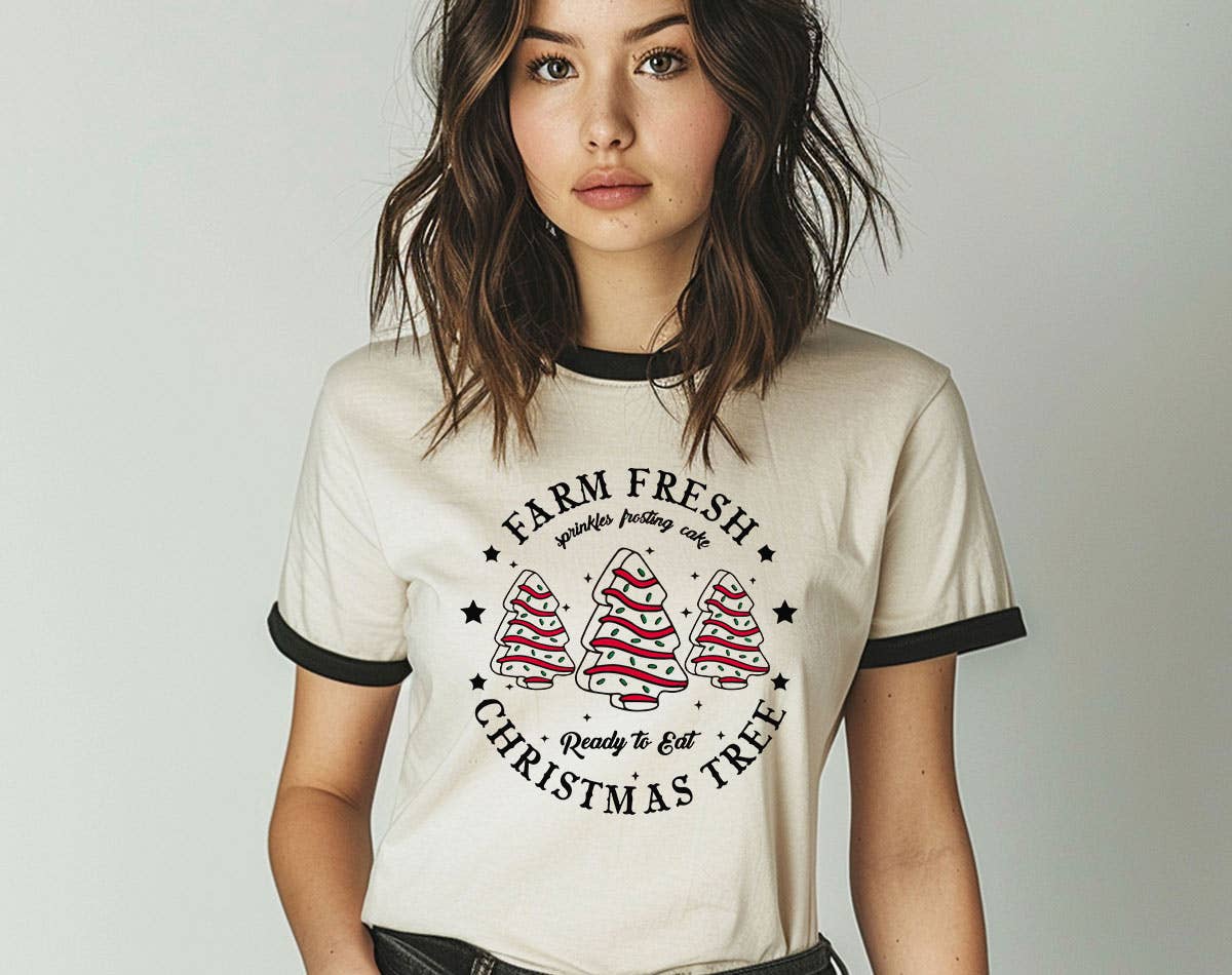 Farm Fresh Christmas Tree Cakes Funny Holiday Ringer Shirt