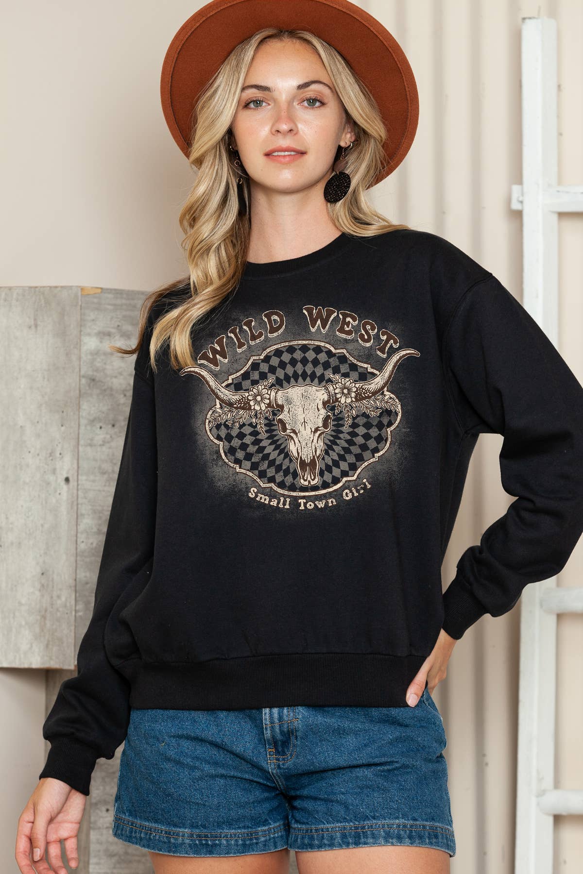 Women Western Graphic Print Pullover Sweater Top