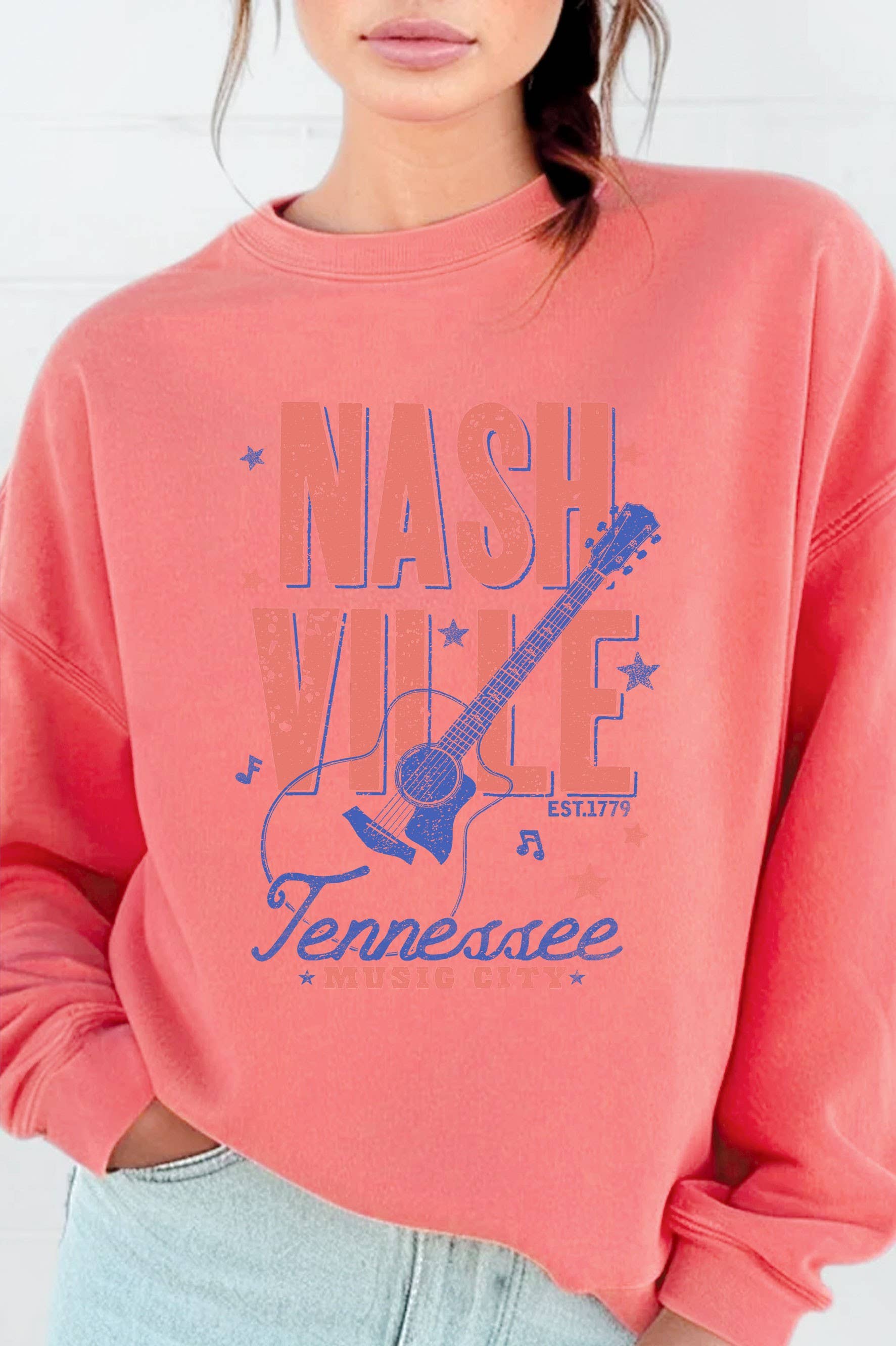 Nashville Guitar Music City Graphic Brushed Sweatshirts