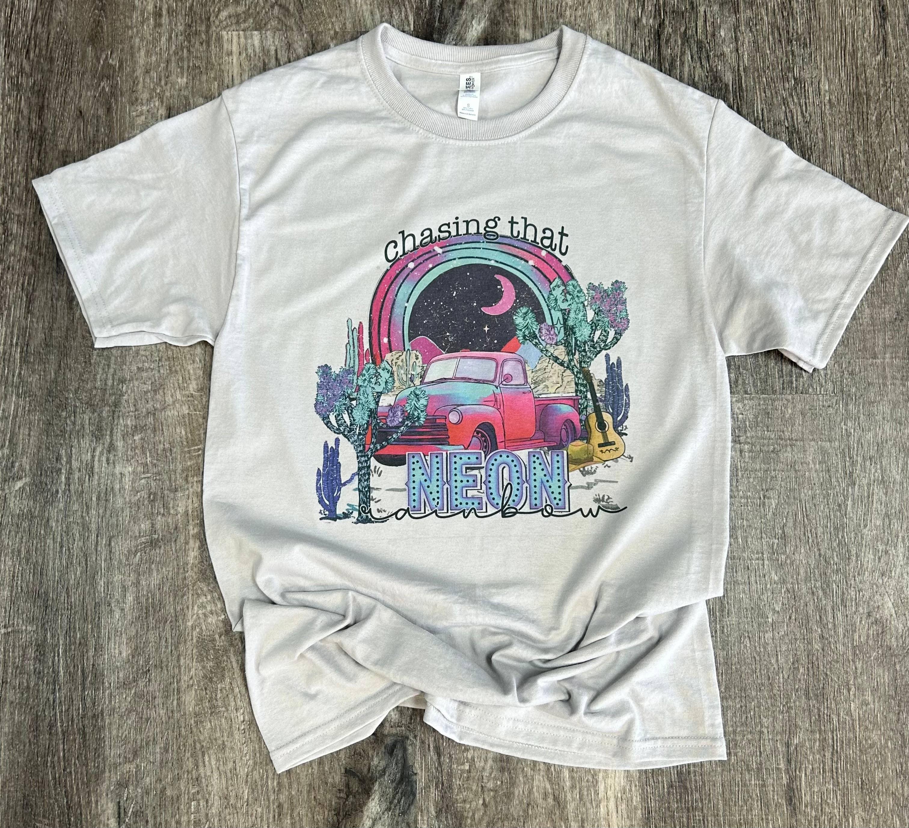 Chasing That Neon Rainbow On Silver Tee