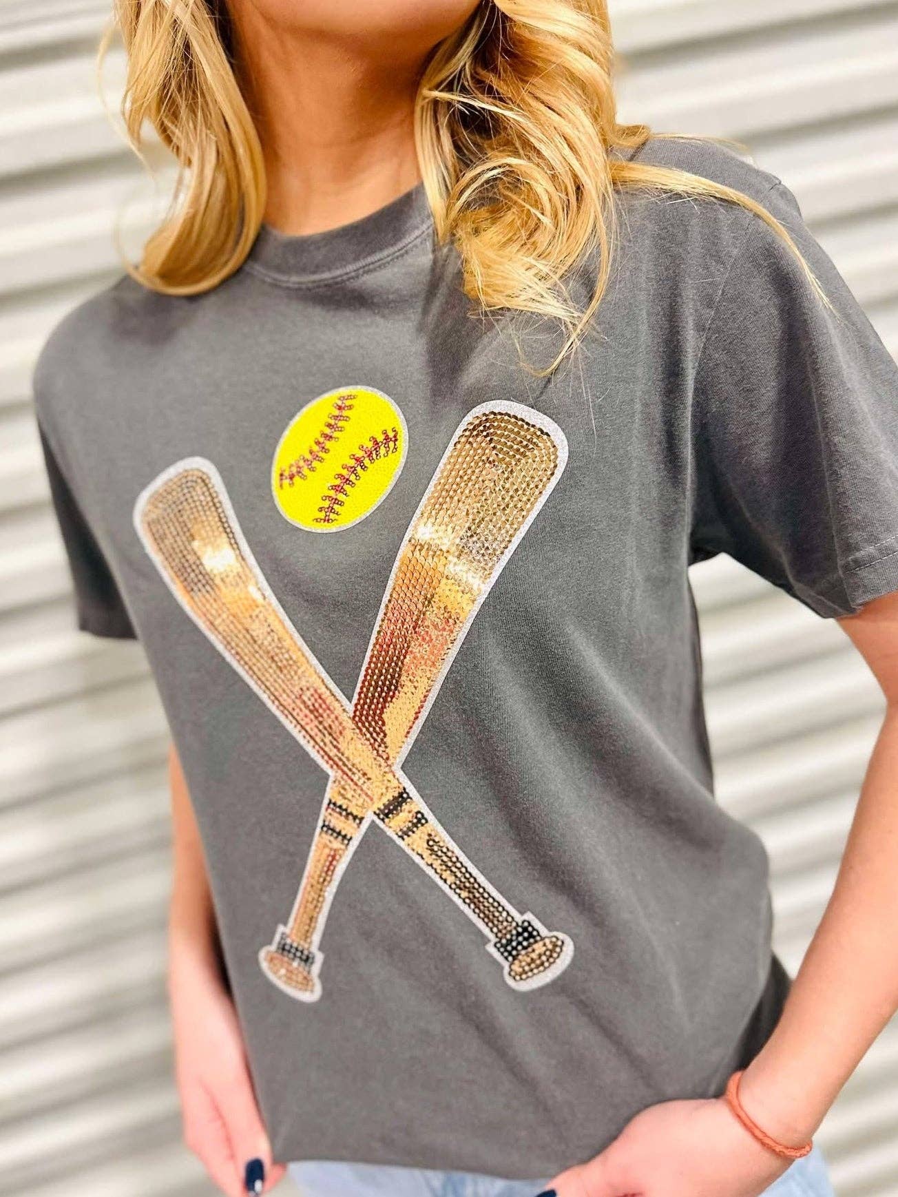 Softball Bats Sequin Patch Tee