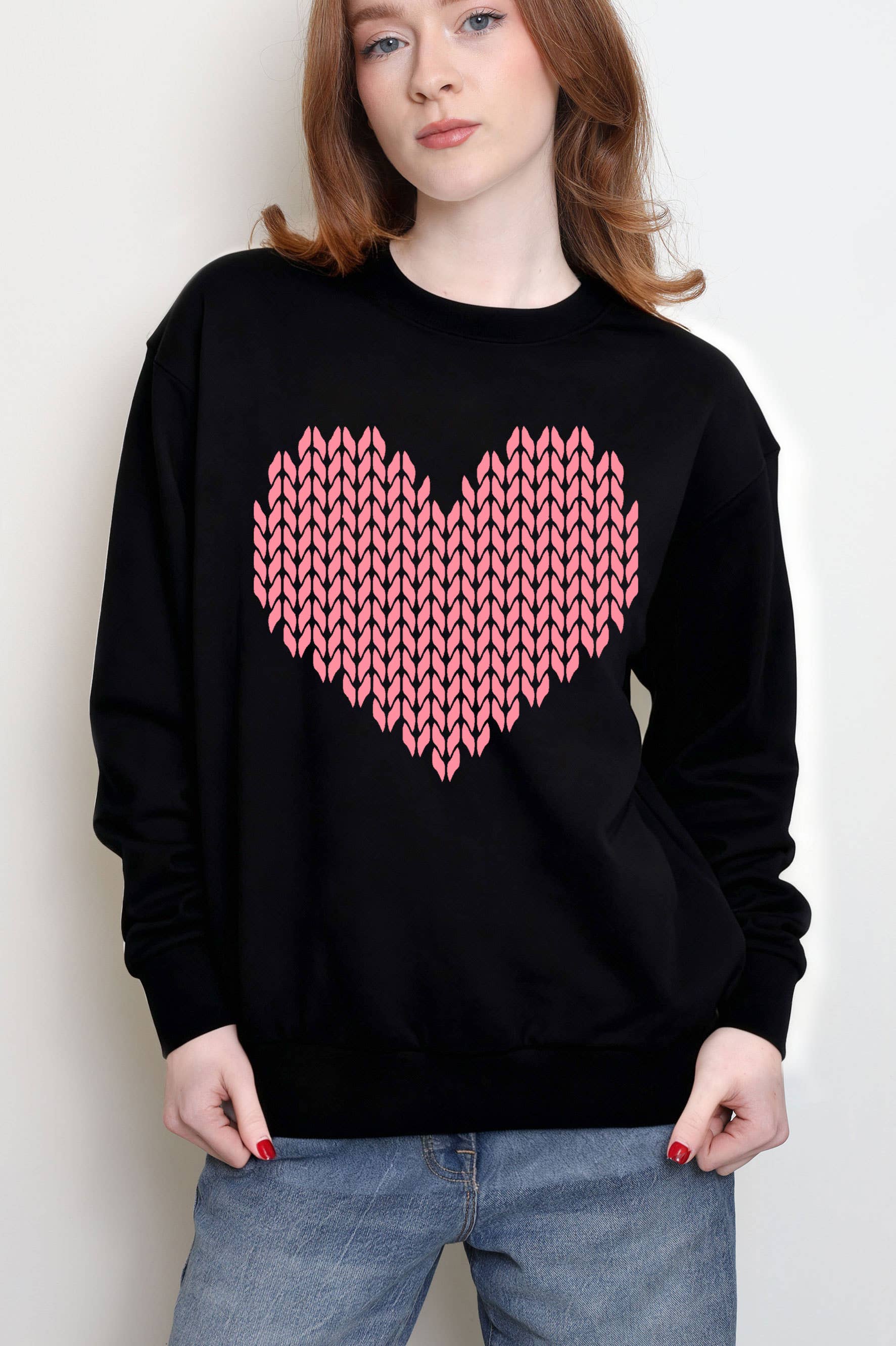 Knit Heart Graphic Brushed Sweatshirts