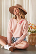 Ribbon Bow Puff Neckline  Graphic Sweatshirt