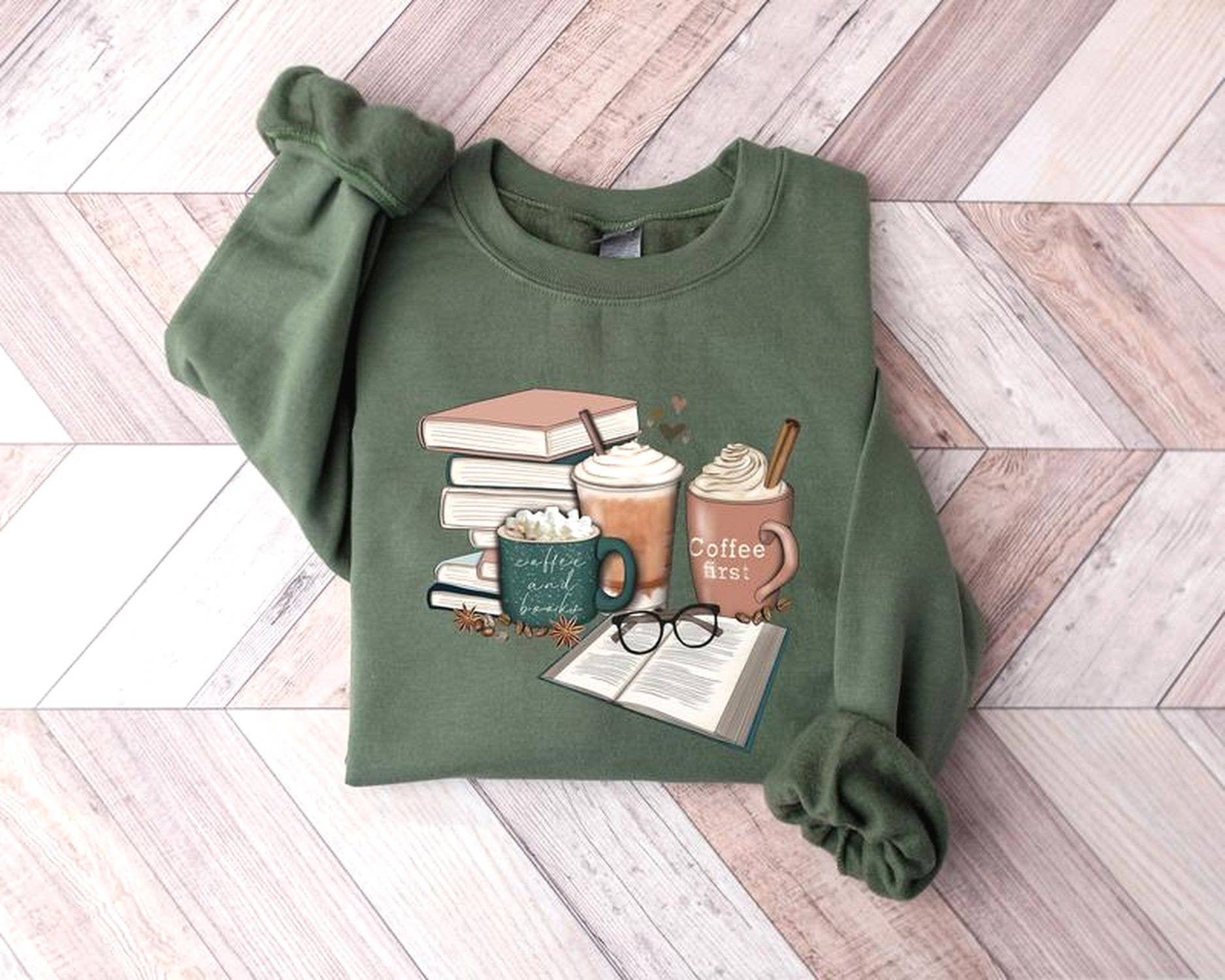Coffee and Books Sweatshirt - Librarian  Teacher Gift
