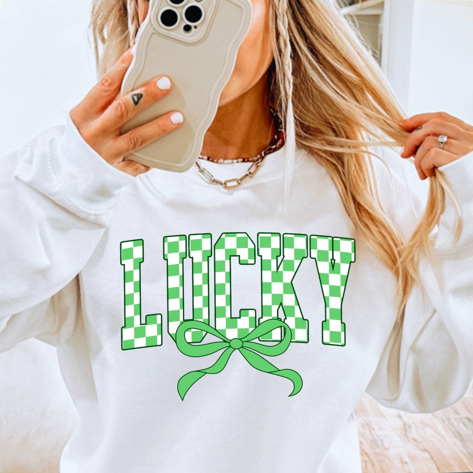 Lucky Coquette Bow  St. Patrick's Day Graphic Crewneck