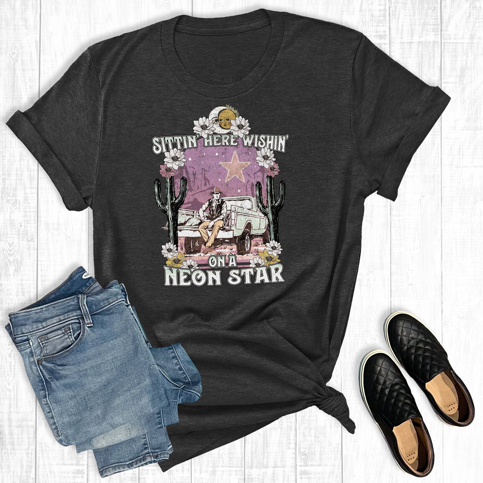 Western Sitting Here Wishing On A Neon Star Graphic Tee