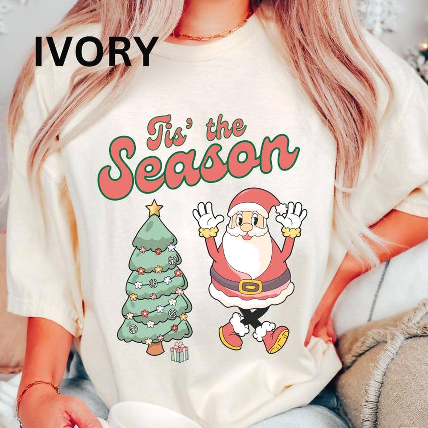 Tis the Season Tree and Santa Casual Unisex Christmas Shirt