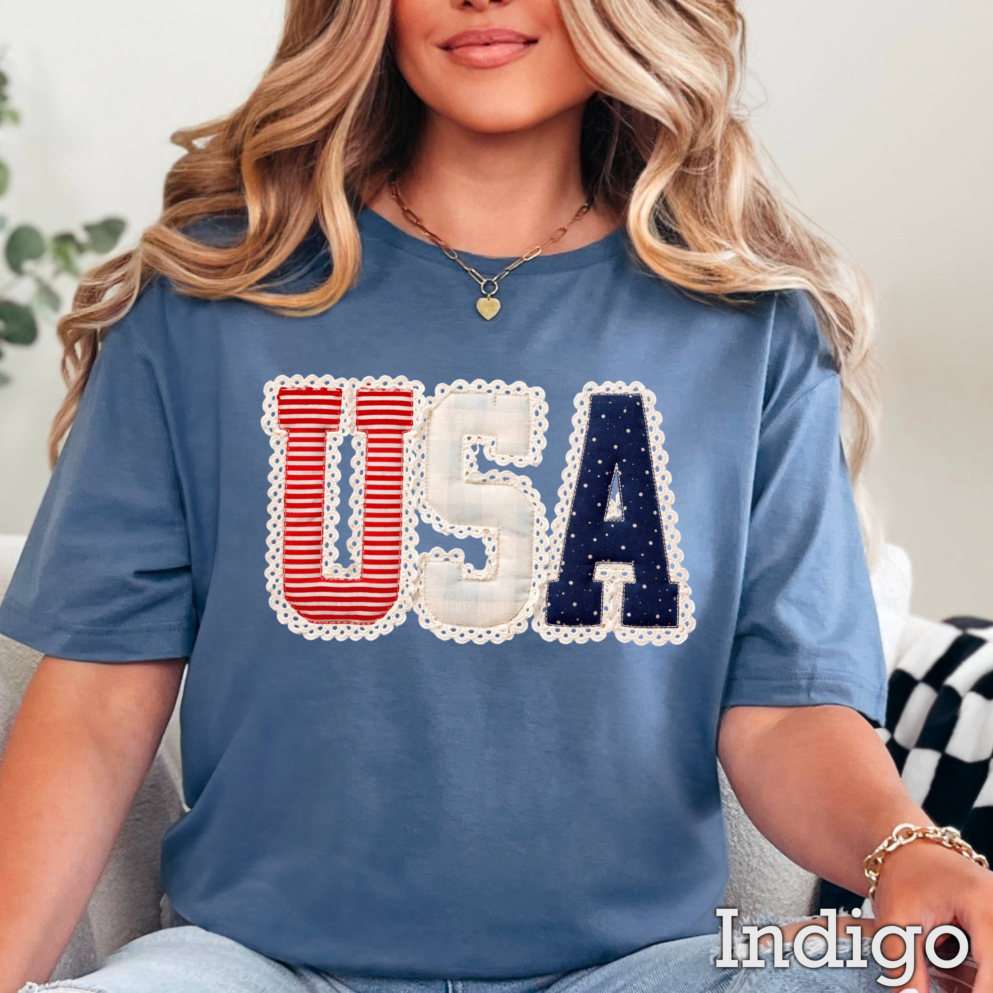 USA Faux Lace  July 4th Graphic T-Shirt | Gildan