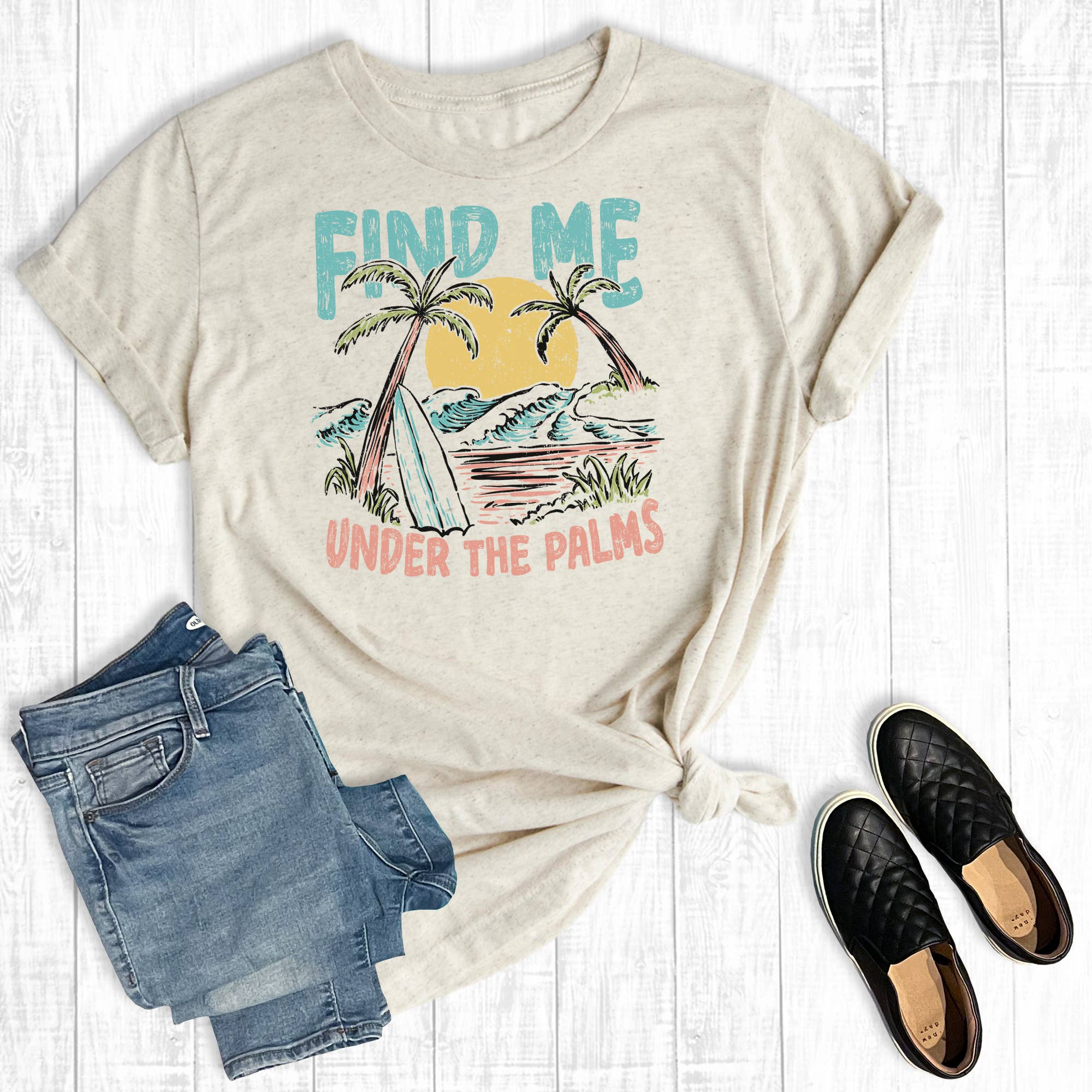 Summer Vacation Find Me Under the Palms Graphic Tee