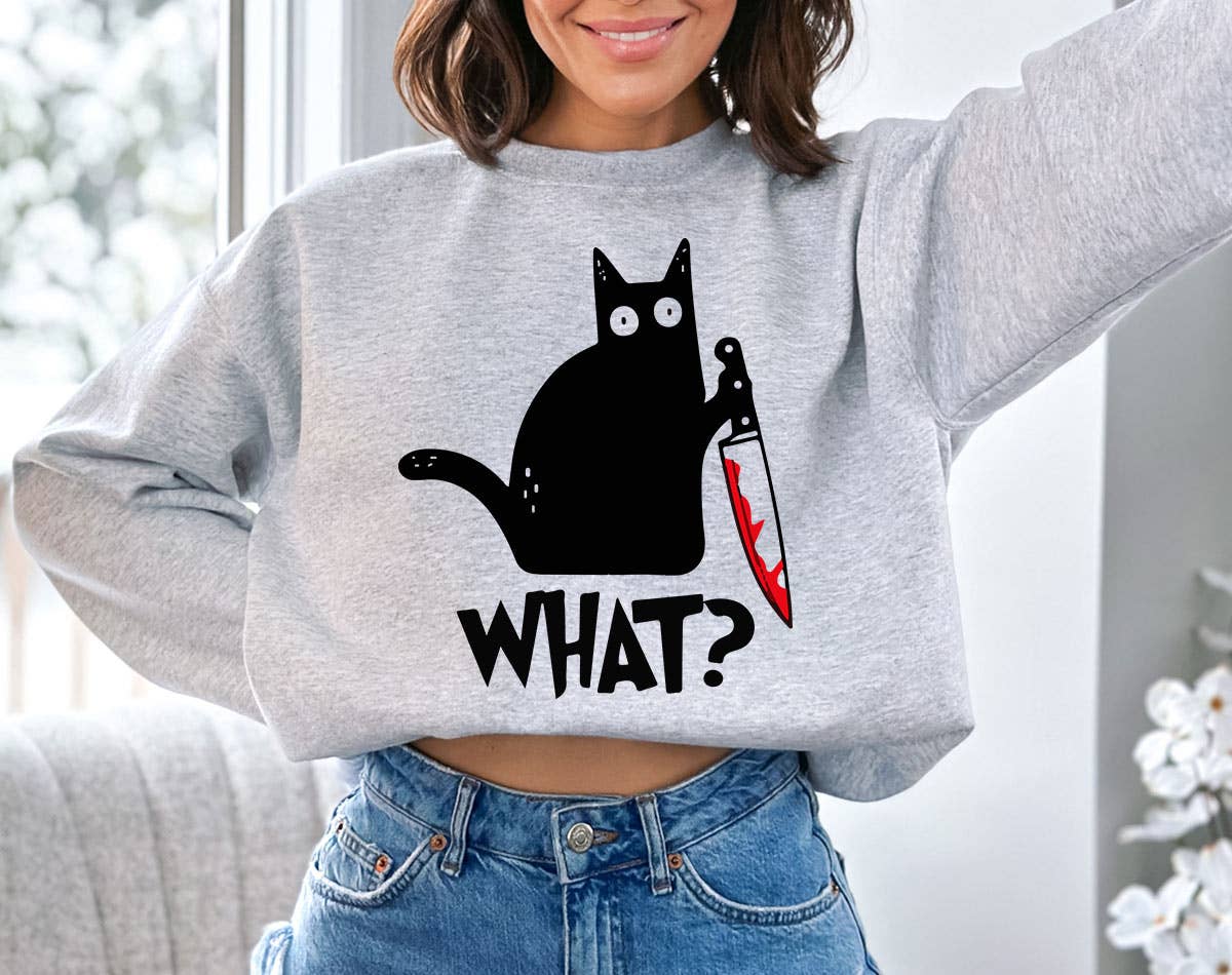 Cat Knife What - Funny Black Cat Sweatshirt