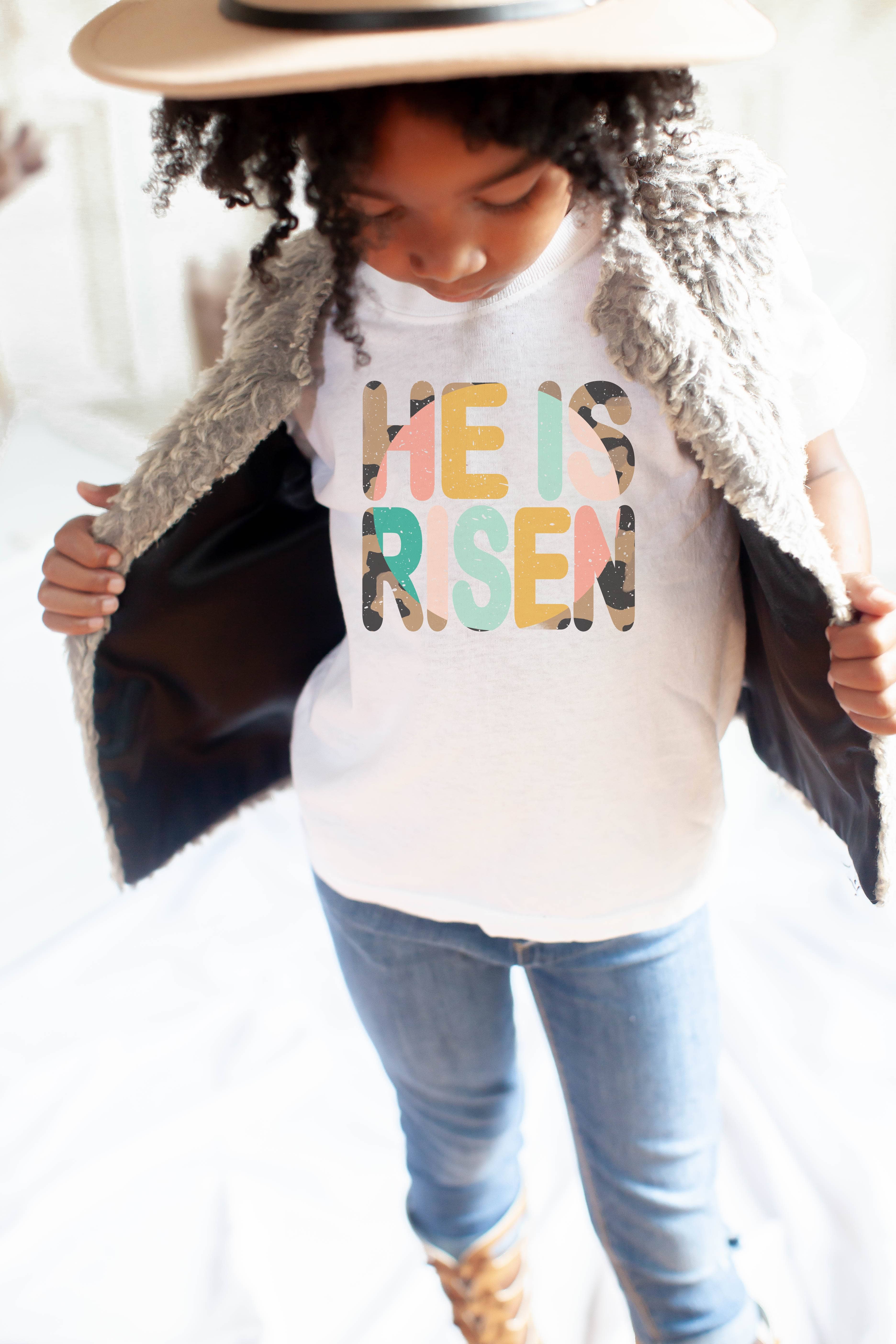 Youth Leopard He Is Risen Easter Graphic Tee Tees Religous