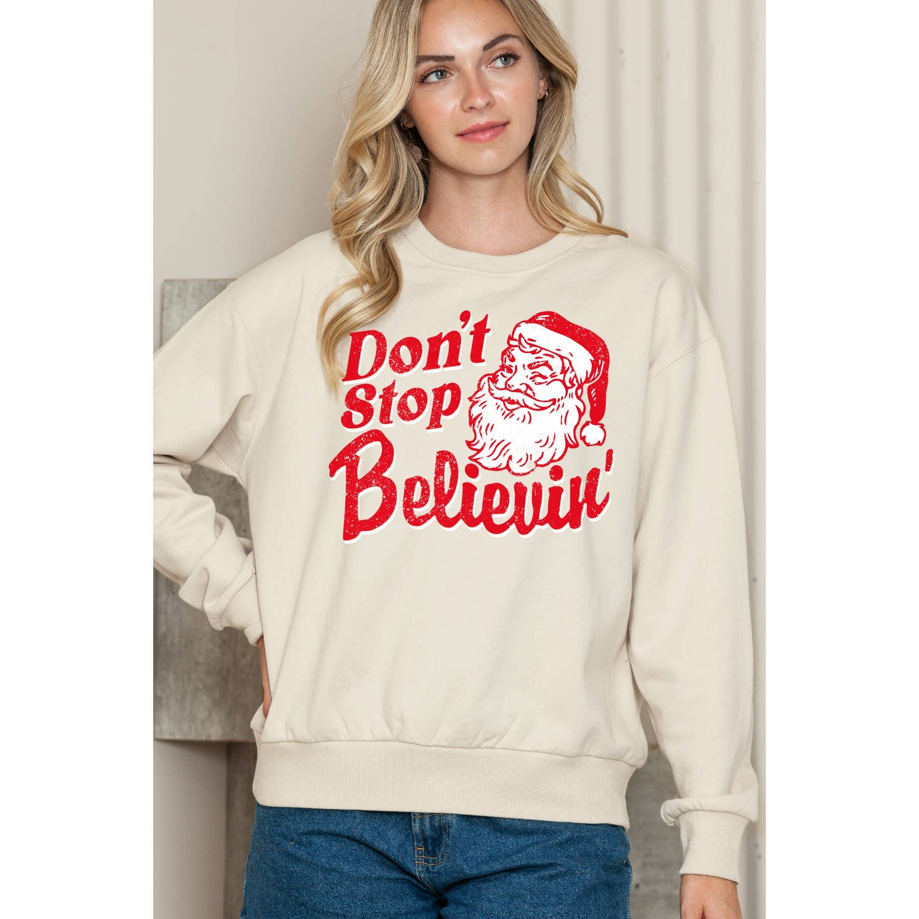 Dont Stop Believin Santa Crewneck Sweatshirt