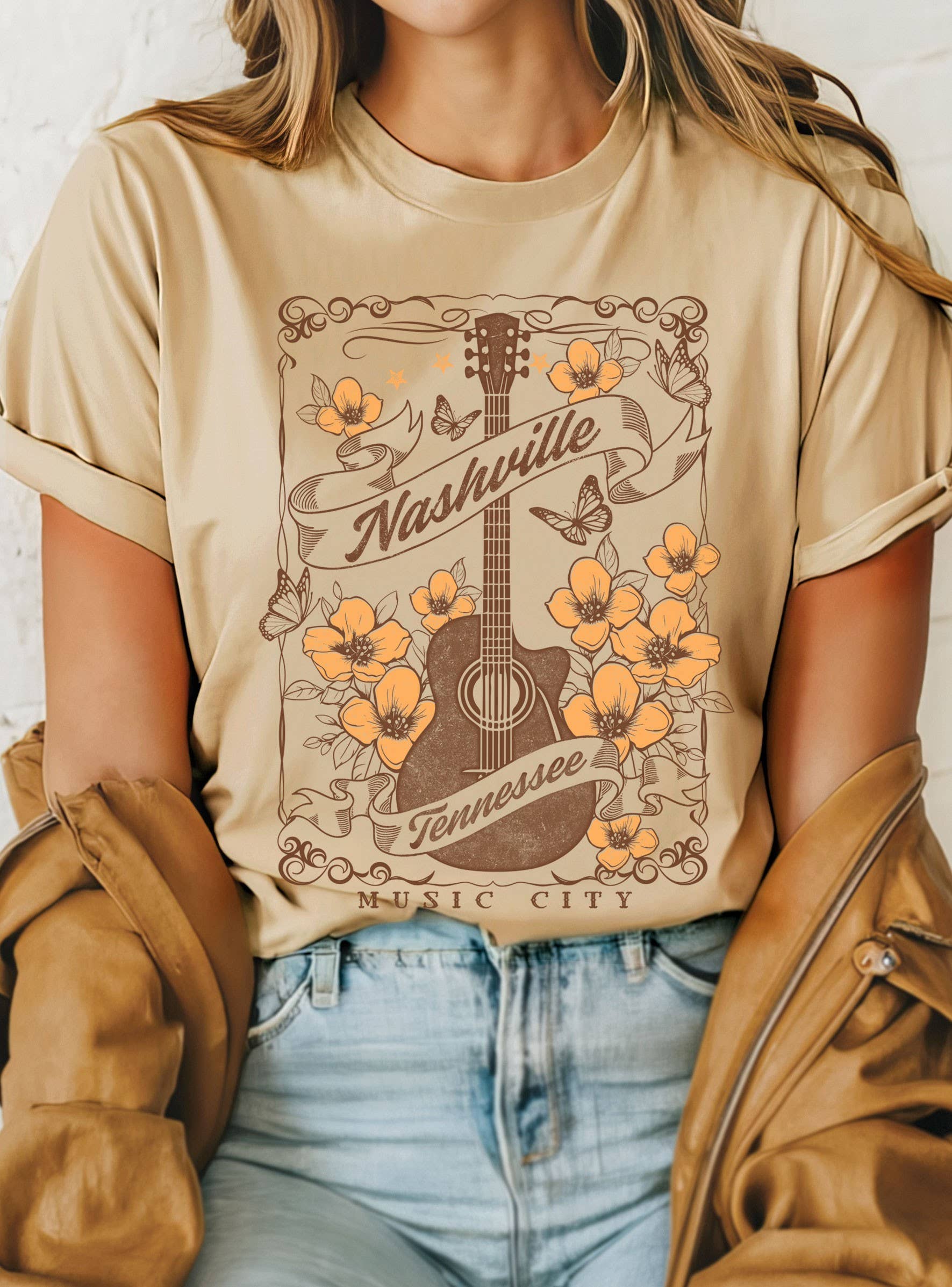 Nashville Flower Guitar Graphic Tshirts