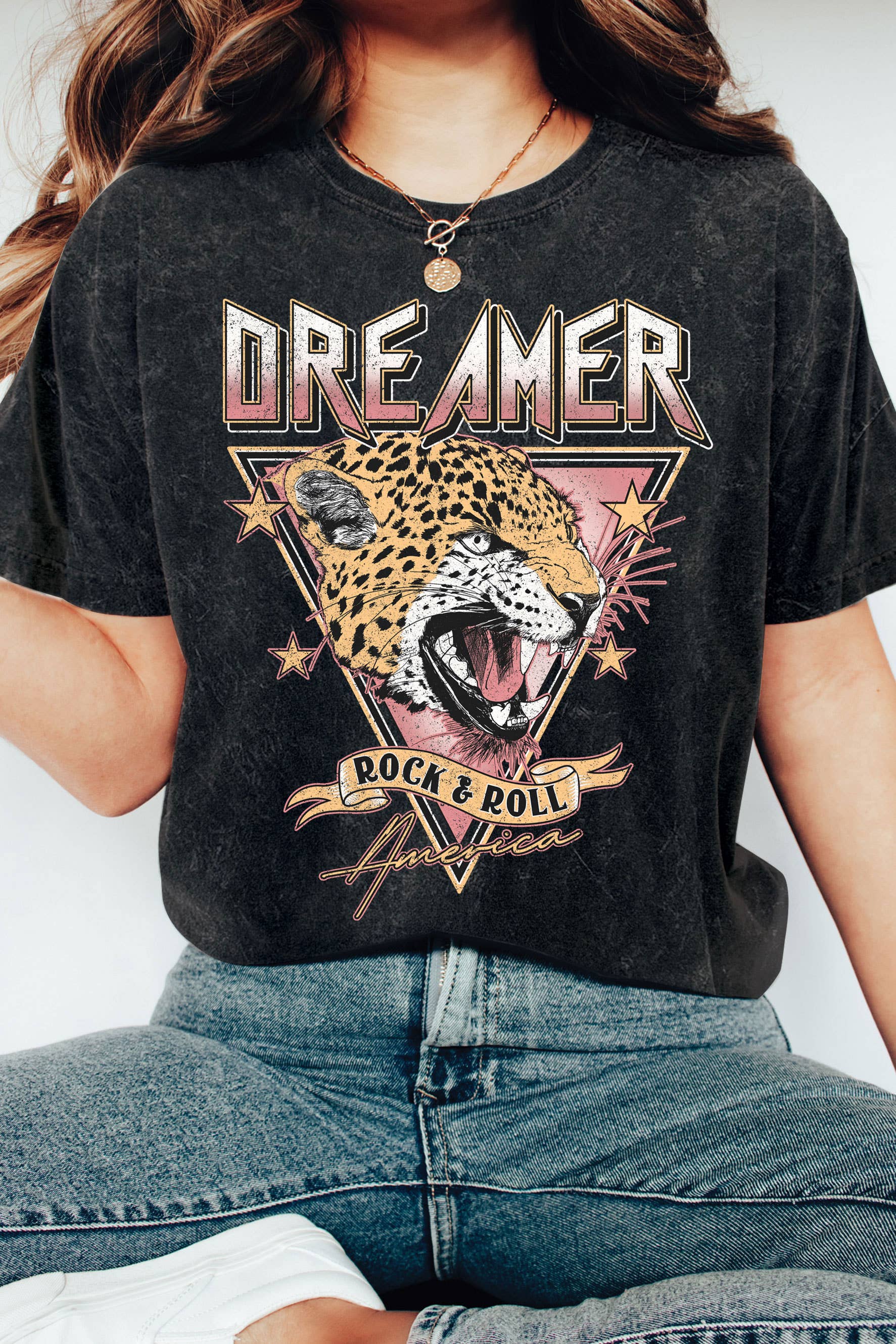 Dreamer Rock and Roll Leopard Mineral Graphic Tshirts