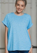 `.Soft Melange Folded Sleeve Round Neck Top