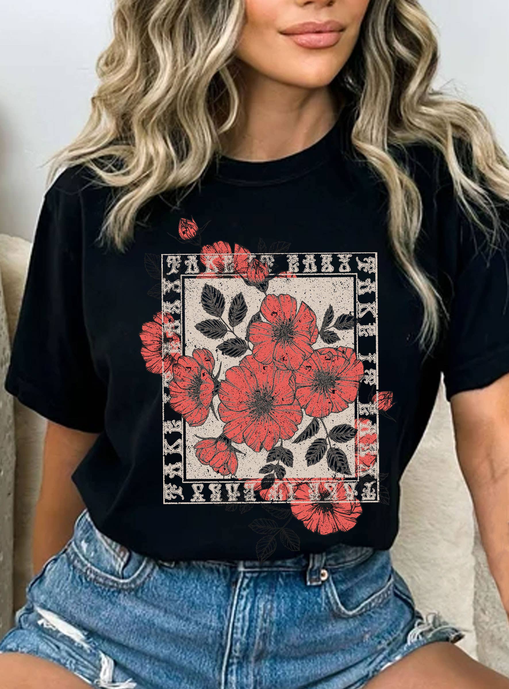 Take It Easy Vintage Flower Graphic Tshirts